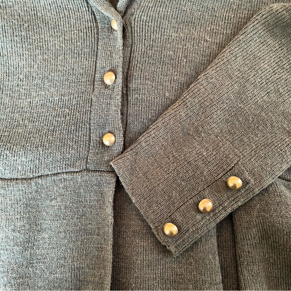 Olive Green Peplum Shawl Collar Sweater - Picture 8 of 10